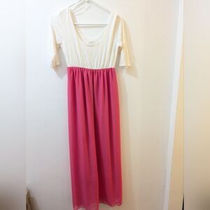 Nymphe Colorblock White Pink Maxi Dress, 3/4 Sleeve, Women's Small